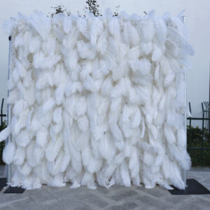 5D Fabric Artificial Rolling Up Curtain Flower Wall – White Feather