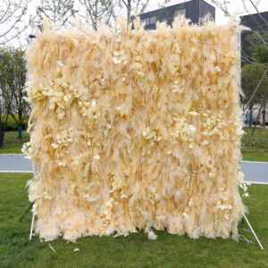 5D Fabric Artificial Rolling Up Autumn-colored Warm Yellow Reed Flower Wall