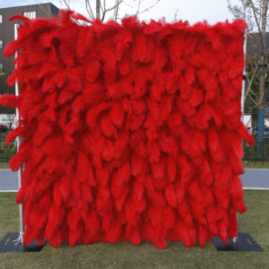 5D Fabric Artificial Rolling Up Curtain Flower Wall –Red Feather Wall