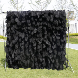 5D Fabric Artificial Rolling Up Curtain Flower Wall – Black Feather Wall