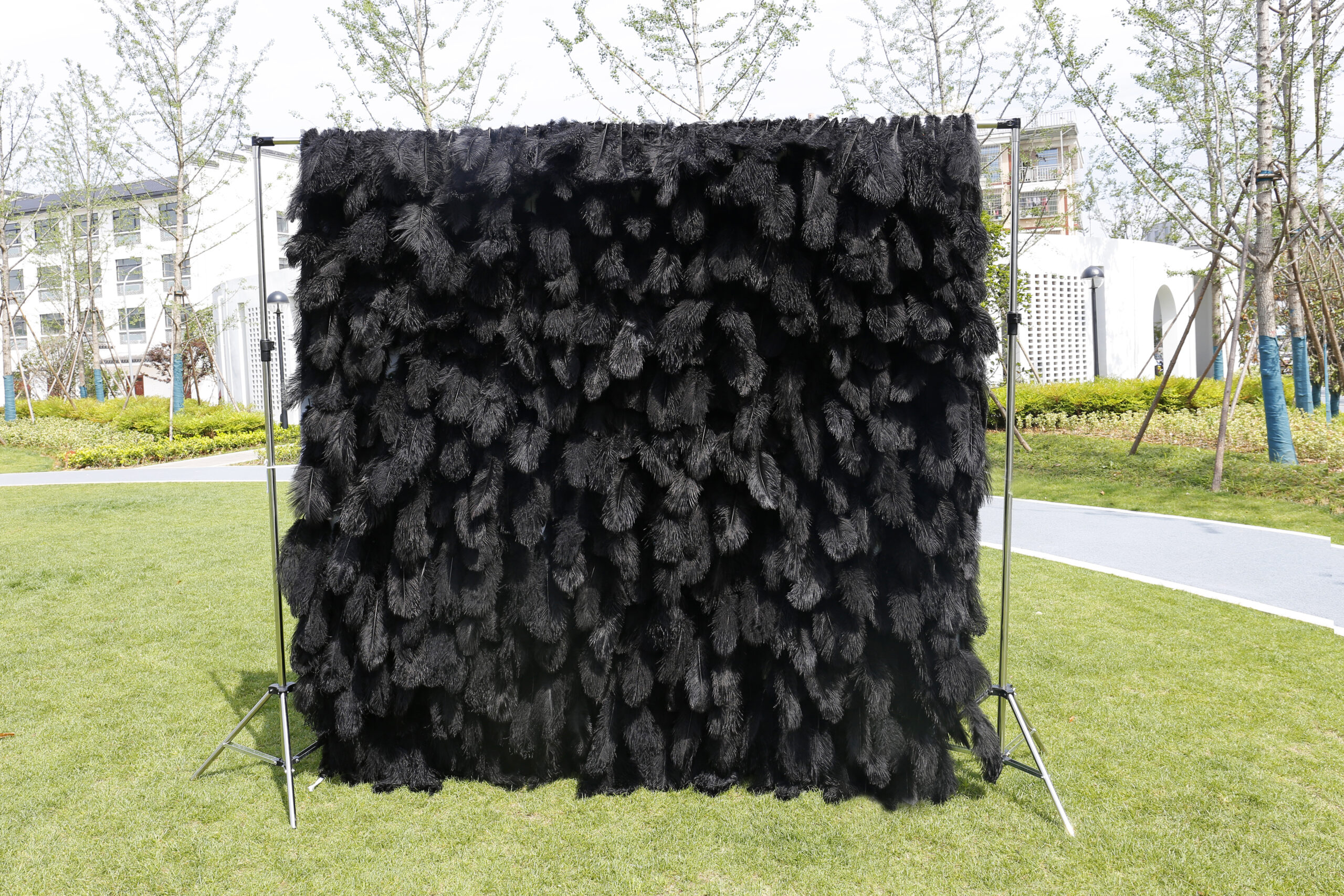 5D Fabric Artificial Rolling Up Curtain Flower Wall – Black Feather Wall