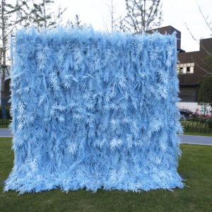 5D Fabric Artificial Rolling Up Sky Blue Artificial Fern Leaf Flower Wall