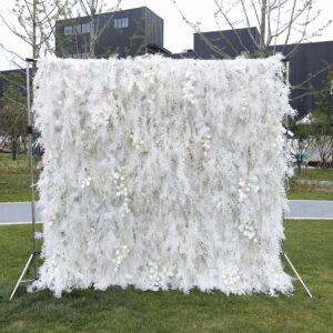 5D Fabric Artificial Rolling Up Curtain Flower Wall – White Pampas Wall
