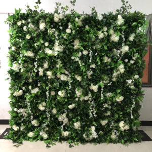 3D Fabric Artificial Rolling Up Curtain Flower Wall –  Greenery & White Rose